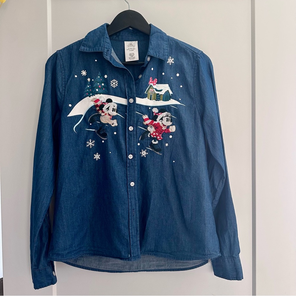 Disney Blue Denim Shirt with Mickey and Minnie Design